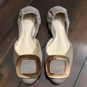 Grey suede flats